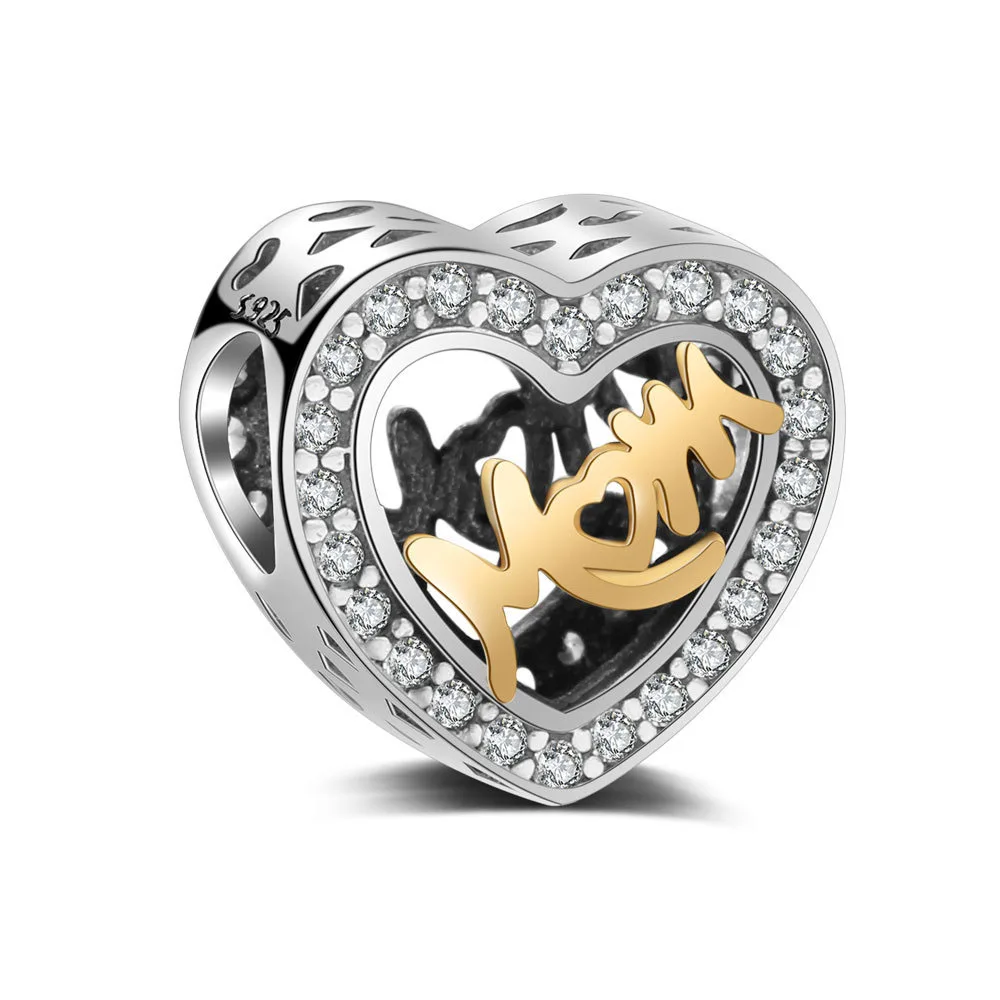 

Authentic 925 Sterling Silver Bead Dear Mom Crystal Heart Beads For Original Pandora Charm Bracelets & Bangles Jewelry