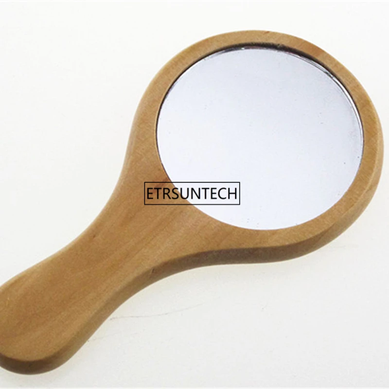 100pcs New Natural Wood Mirror Wooden Hand Mirror Vintage Portable Compact Makeup Vanity Hand Held Mirror With Handle F3082