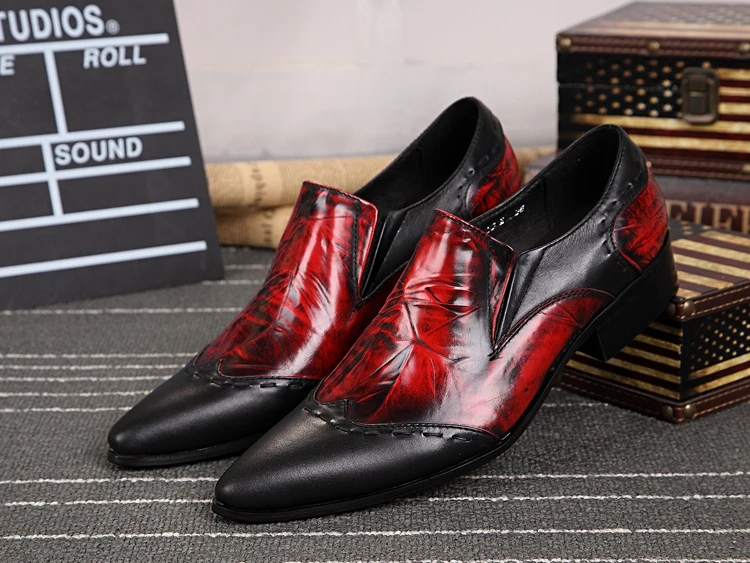 

Italian Red black fashion men shoes luxury brand metallic handmade formal punk shoes mens loafers dress wedding shoes