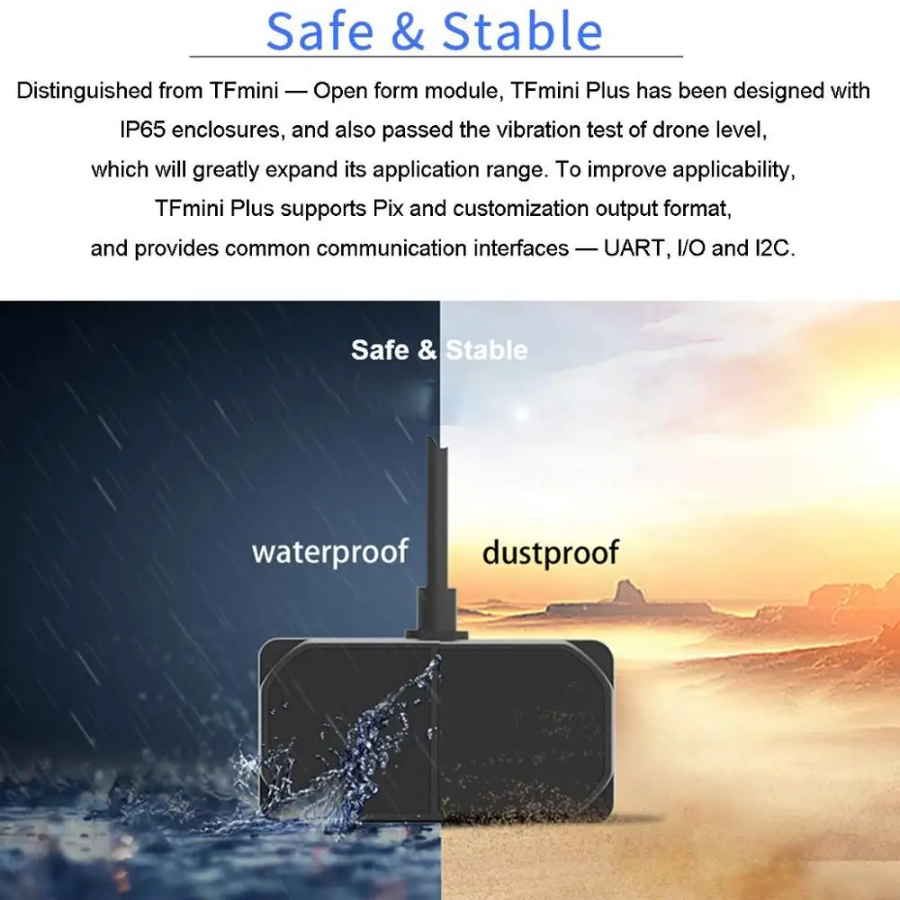 5pcs TFmini Plus Lidar Range Finder Sensor, IP65 Waterproof Dustproof Single-point Micro Ranging Module UART,I2C,I/O