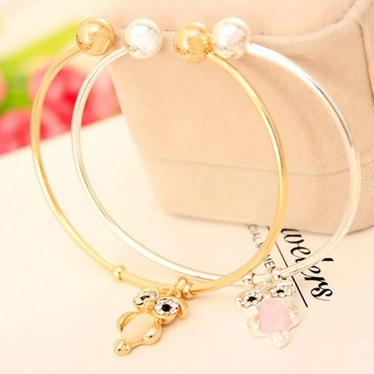 New Korean Sweet Sea Opal Cat Eye Shining Rhinestone Gold One Direction Cuff Bangles Owl Animal Open Bracelets For Women