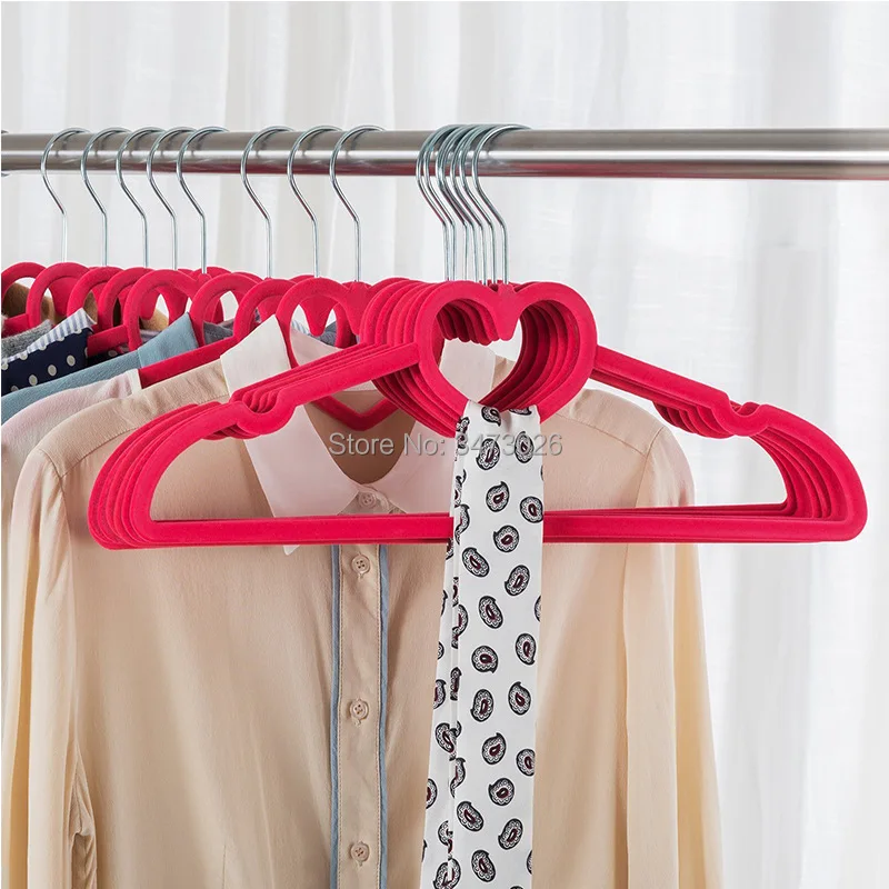 Colorful Velvet Clothes Hangers, Loving Heart Velvet Coat Hanger, Non-Slip Heart-Shaped Multifunction Hangers, 5 PCs/Lot