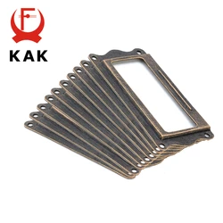 10pcs NED Antique Brass Handle 64*32mm Label Pull Frame Name Card Holder Cabinet Drawer Box Case Knobs For Furniture Hardware