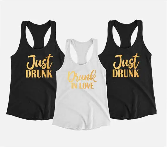 personalize glitter GOLD Bridesmaid just drunk Tank tops tees Bachelorette Tanks bridal shower t Shirts Party favors