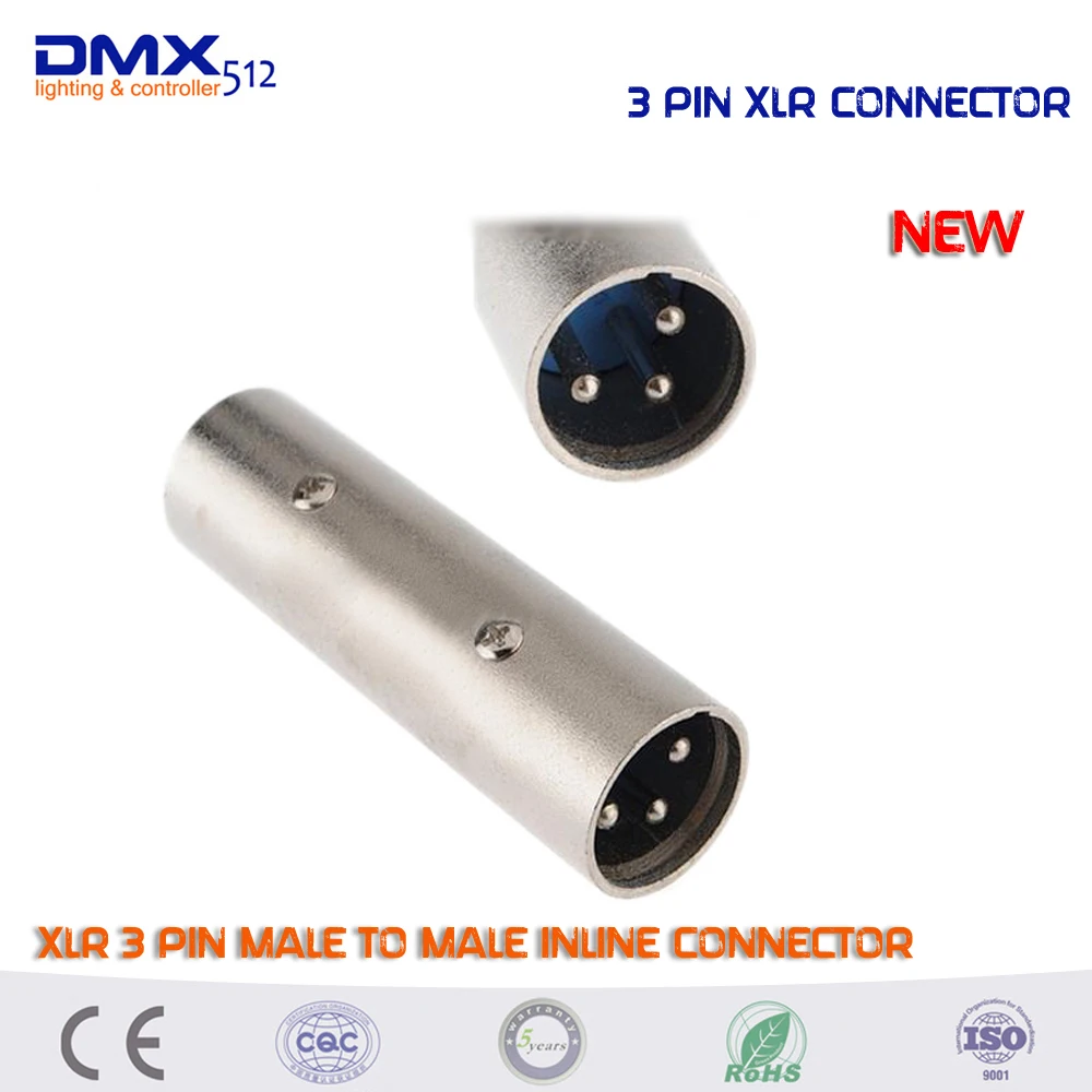 Free shipping 5pcs/lot XLR 3 Pin Male to Male plug Inline Connector/Adaptor/Coupler For Inline Mic Microphone