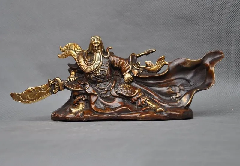 christmas Old Chinese folk bronze gilt Generals dragon warrior guangong Guan Yu god statue halloween