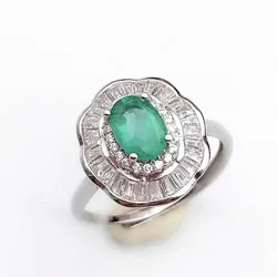 Natural Emerald Statement Ring 925 Sterling Silver Wedding 5x7mm Fine Jewelry for Women