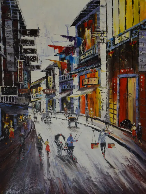 

Knife Oil Painting Hand Painted Old ShangHai Street Landscape Wall art picture Home Decor Modern Canvas Painting