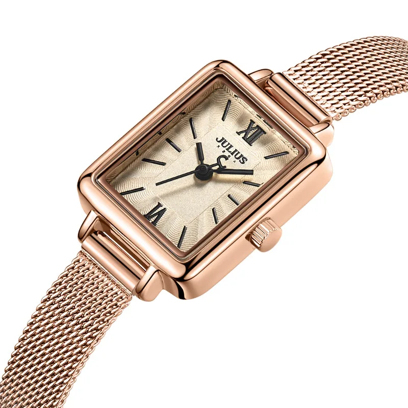 Julius Ladies Elegant Business Watch Rose Gold  Rectangle Classic designer Watch High Quality Simple Quartz Watch Montre JA-1153