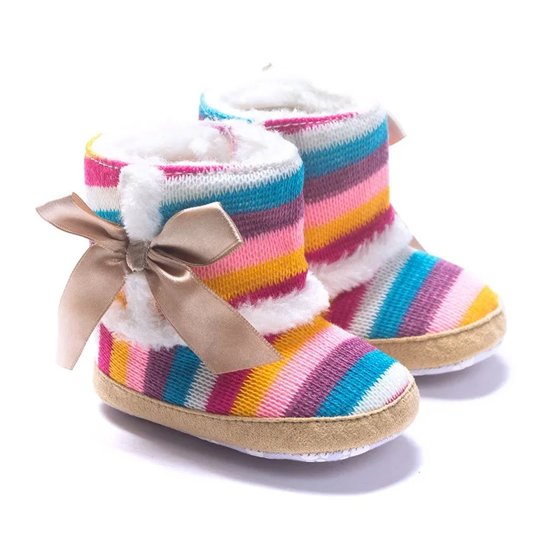 Baby Girl Boots Shoe Wool Winter Bebe Shoes Coral Fleece Baby First Walker Anti-Slip Rainbow 11-13CM Children Moccasin