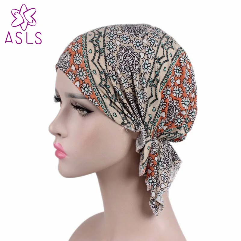 New Fashion high quality Women Stretchy Turban Cotton Beanie Pre Tied Scarf Head Scarf Chemo Hat Cancer Scarves Lady Turbante