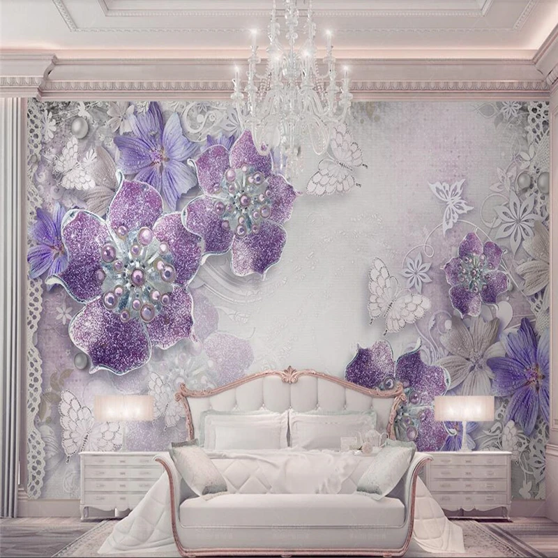 wellyu Noble and gorgeous purple European 3d flower TV background wall custom large mural wallpaper papel de parede