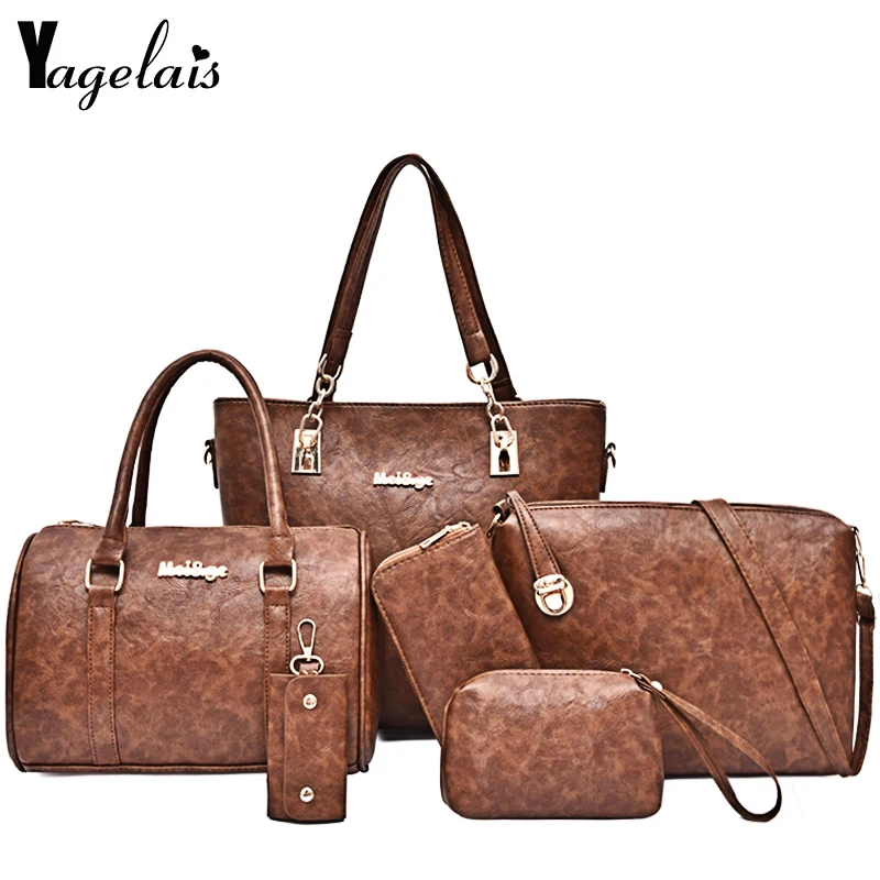 New 6pcs/set Luxury Designer Ladies Tote Fashion Leather Shoulder Messenger Bag Composite Bags Purse Large Capacity Handbags