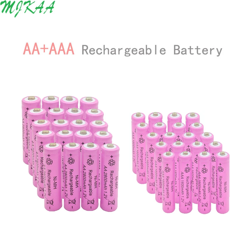 

AA 2800mAh Ni-MH Rechargeable Batteries + AAA 1600mAh Rechargeable Batteries For Remote controls, Radios Torches Clocks Toys