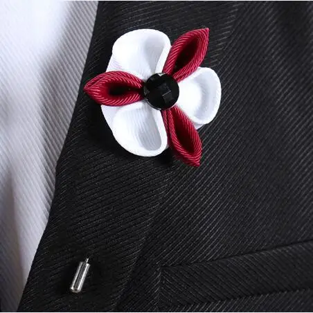 1 pcs Men's Colorful Kanzashi inspierd Flower Lapel Pin with Black Crystal