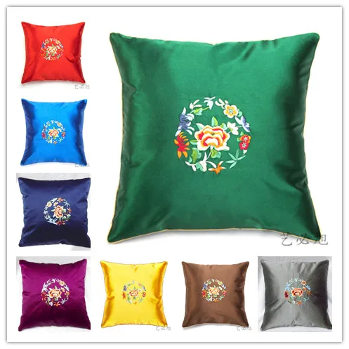 Custom Plain Fine Embroidered Cushion Covers Couch Chair 17 20 24inch China style Silk Brocade Zipper Bedside Pillowcases