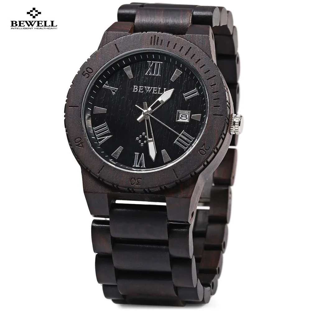 

Bewell Elegant Waterproof Wood Watch Men Fashion Quartz Watches, Luminous Pointer Calendar Wooden Wristwatch relogio masculino