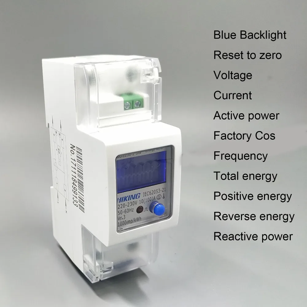 65A 100A 220V 60Hz 50Hz voltage current Positive reverse power reset to zero Single phase Din rail KWH Watt hour energy meter