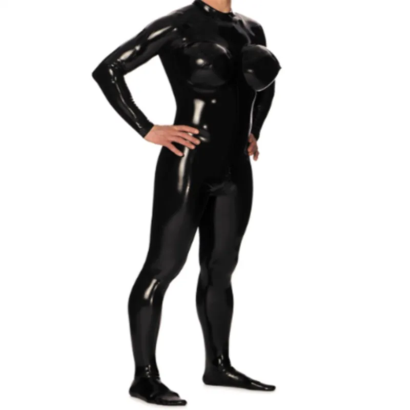 Latex Natural 100% Rubber Catsuit Sexy Wetlook Pure Inflated Black  Adult Men Cosplay Bodysuits Customize Size XXS-XXL