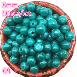 50pcs 8mm Round Acrylic Beads Spacer Loose Beads For Jewelry Making DIY Bracelet #09