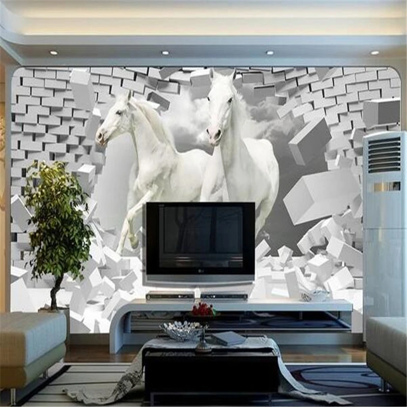 

beibehang 3d stereoscopic hourse murals Chinese TV backdrop brick wallpaper living room bedroom murals papel de parede