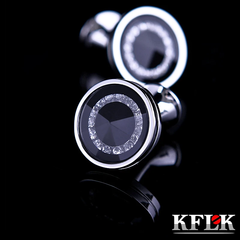 KFLK Jewelry shirt Black Fashion cufflink for mens Brand Crystal Cuff link Male Luxury Wedding Button High Quality guests