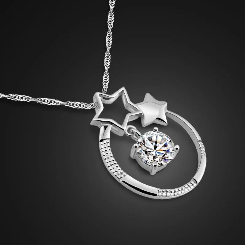 

Female models 925 sterling silver necklace star pendant design solid silver necklace sweet silver jewelry lady clavicle chain