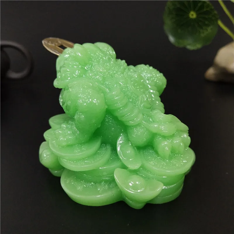 Glowing FengShui Buddha Statue Chinese Coin Three Legged Toad Frog Animal Sculpture Luminous Man-made Jade Stone Home decoration