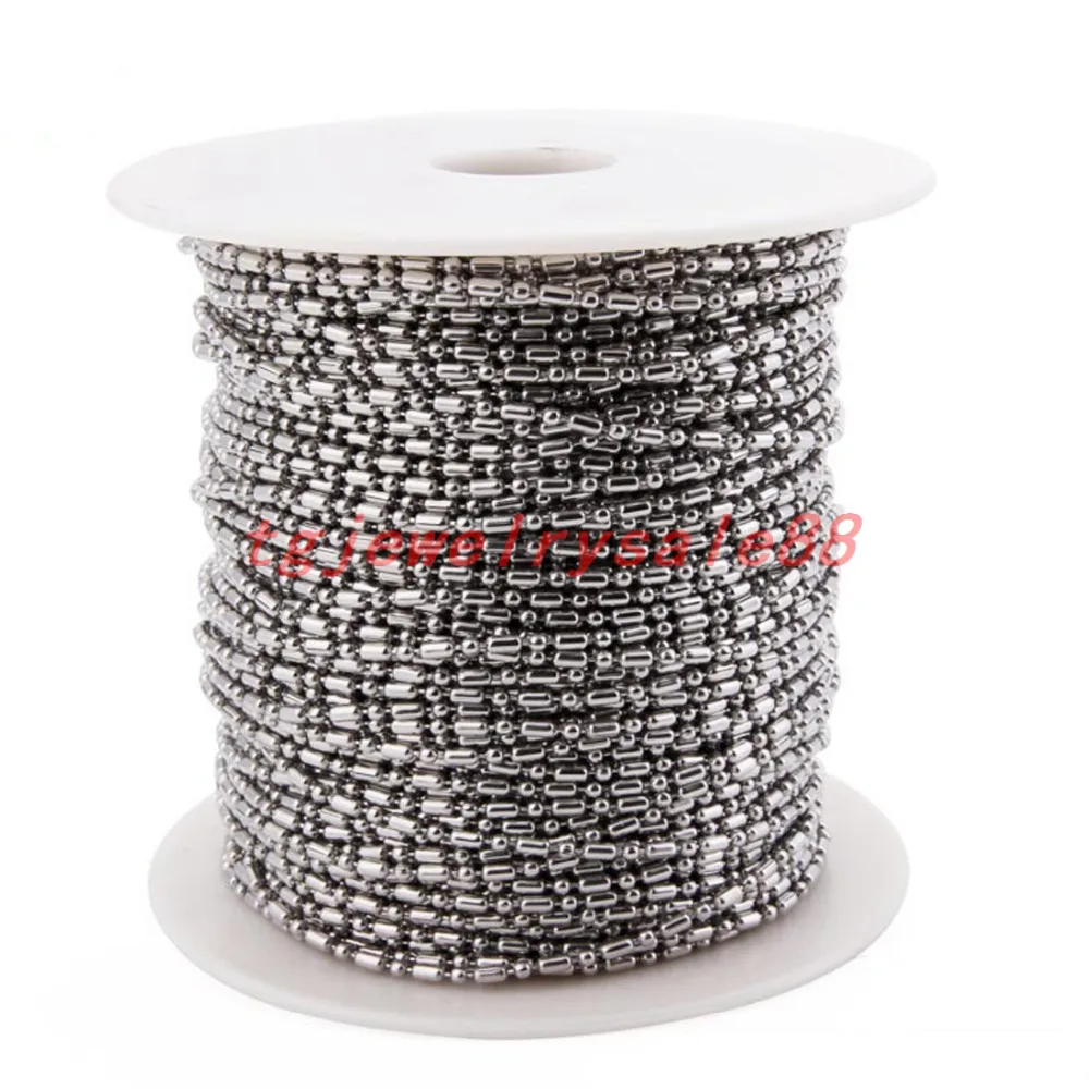 1.5/2/2.4/3/3.2mm 50/100pcs/Lot DIY Round Ball Bead Chain Necklace Silver Color Stainless Steel Finding Pendant Choker 16-40