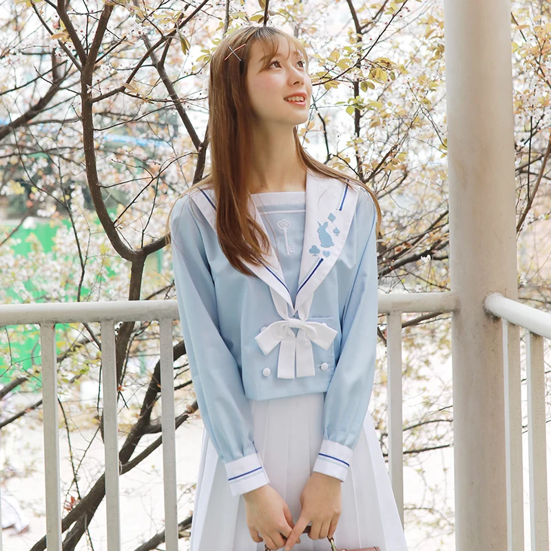 Sakura light blue Japanese school uniform skirt jk uniform class uniforms sailor suit college wind suit female students uniforms