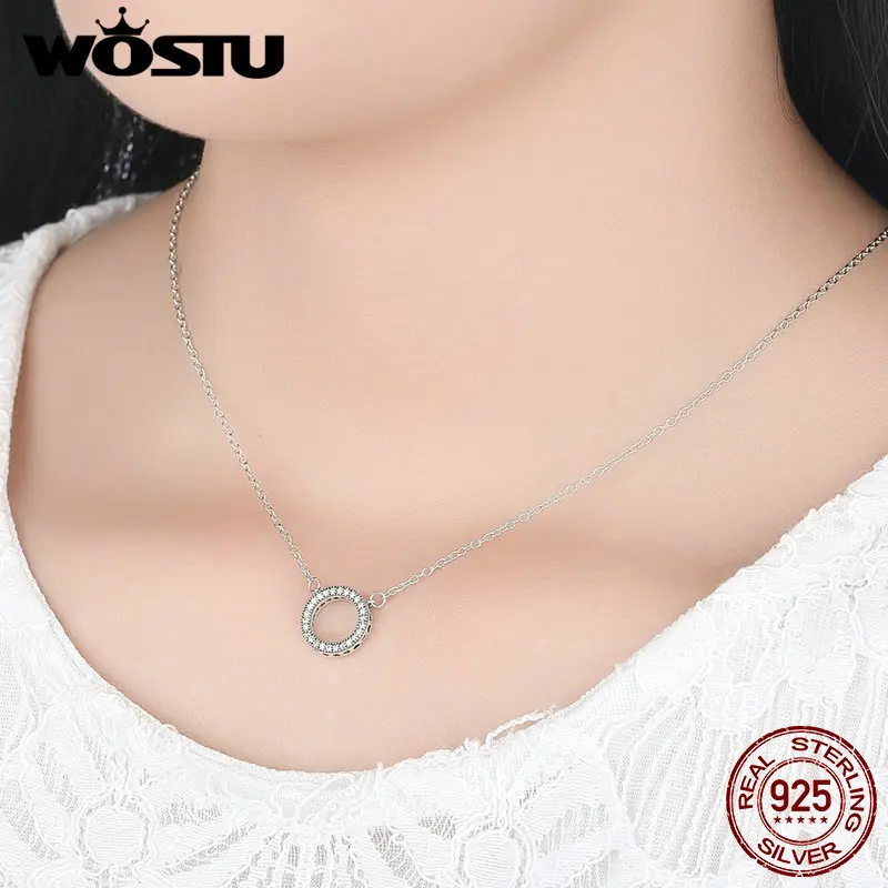 2019 caliente estilo Plata de Ley 925 100% auténtica círculo de la suerte romántico colgante collares para mujeres Sterling-Silver-Jewelry CRN010