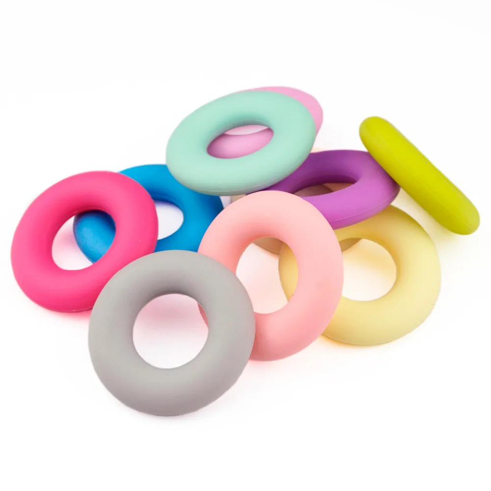 20pcs BPA Free Silicone Teething Necklaces Large Donut Pendant Food Grade 43mm Round Silicone Beads for Chewable Jewelry Making