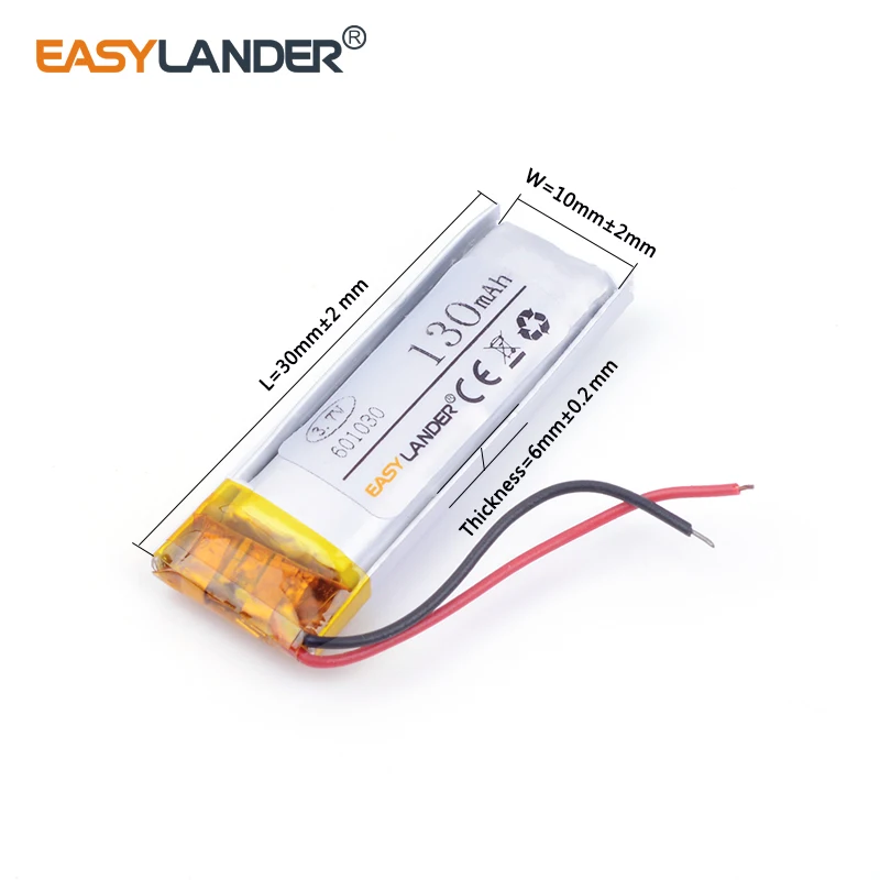 

10pcs /Lot 601030 130mAh 3.7V Rechargeable Lithium Li-ion Polymer Battery for Bluetooth Bracelet Pen Camera Self Timer