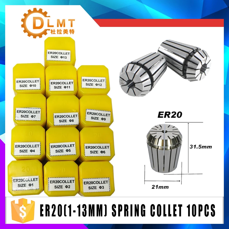 1pcs ER20 1-13MM 1/4  6.35 1/8 3.175 1/2 12.7  Spring Collet High Precision Collet Set For CNC Engraving Machine Lathe Mill Tool