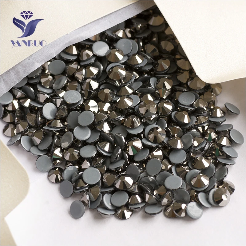 YANRUO 2058HF SS6-SS30 Jet Hematite Hotfix Iron On Strass Flat Back Crystal Glass Rhinestone For Clothes Decoration