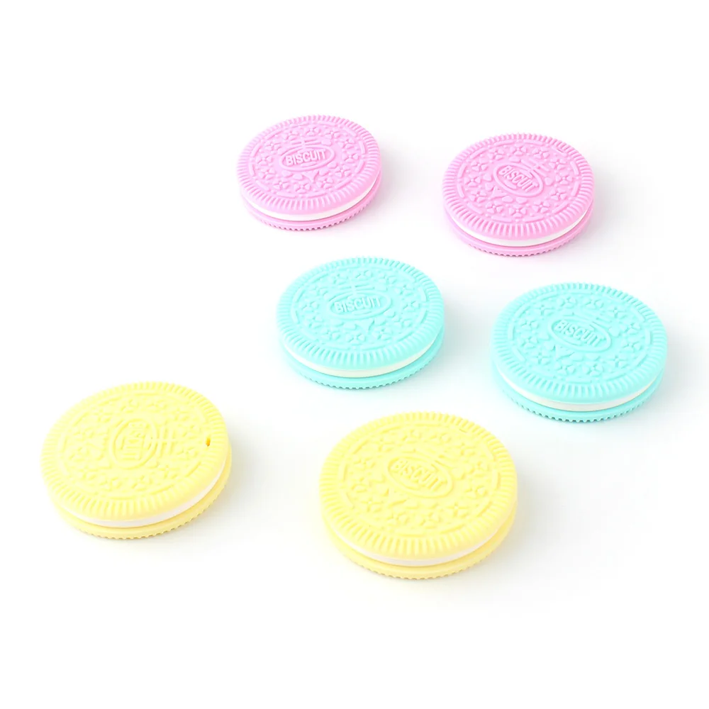 1Pc Biscuits Baby Silicone Teether Food Grade OREO DIY Baby Chew Necklace Teething BeadToys Teether Pacifier chains Holder Chain