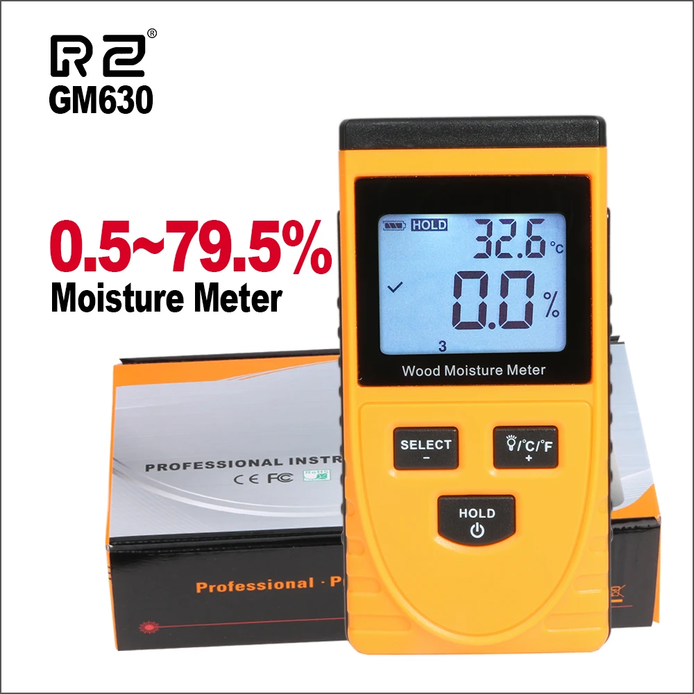 RZ Wood Moisture Meter Digital Induction Type Humidity Tester Wood Water Content Meter Detector Density Hygrometer Tools GM630