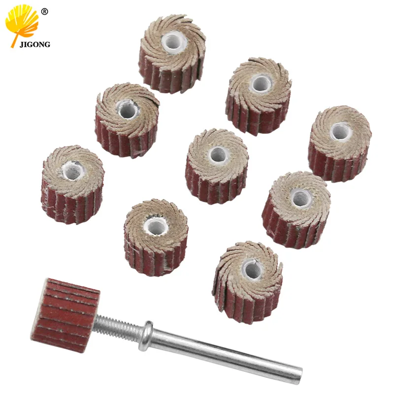 10pcs Accessori 240-Grit Levigatura Flap Mola A Disco Levigatrice Flap Ruote Pennello Sabbia Utensile Rotante 10x10x 3mm + 1pc Asta