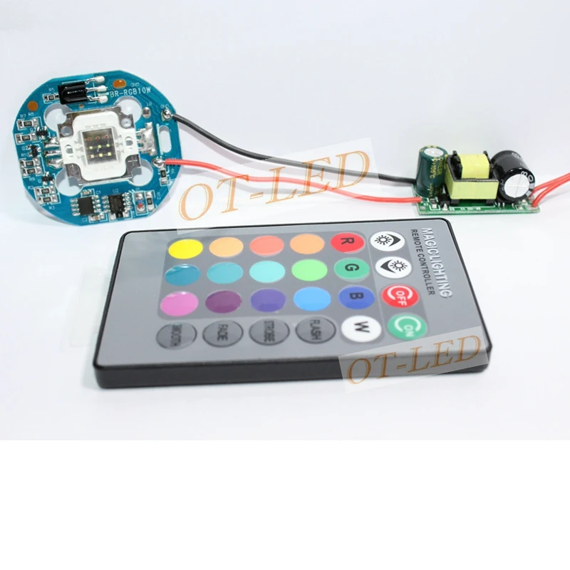 

4-in-1 10W RGB SMD LED light Lamp + Dimmable IR Controller Board + 24 key Remote + AC 110V~220V or DC 12V LED Driver