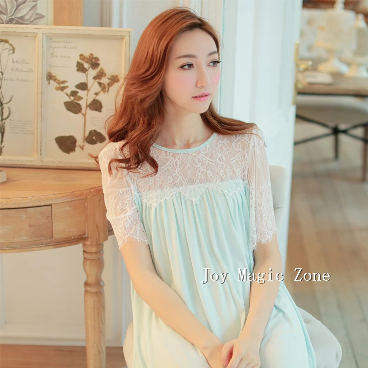 Free shipping new arrival summer sweet women's nightgown one piece short sleeve sleep dress royal princess sleepwear L851