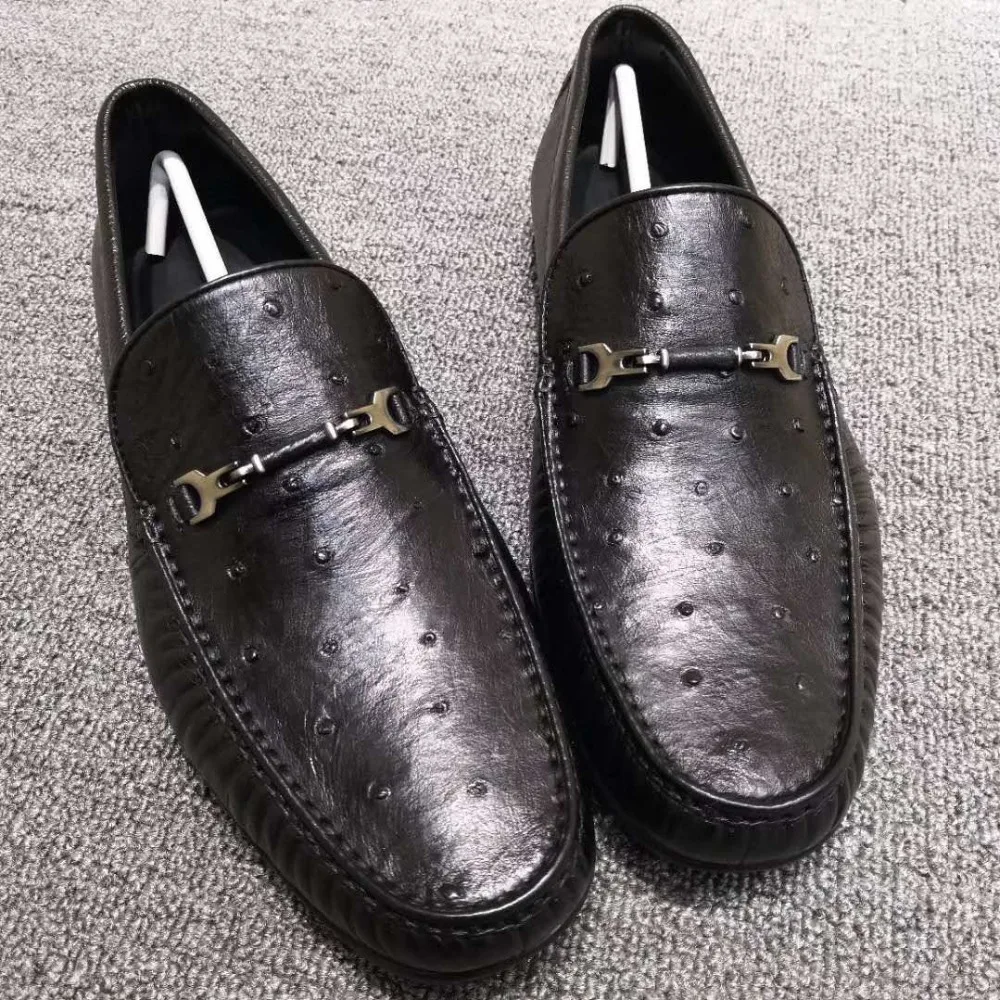 100% real ostrich skin super soft genuine ostrich leather men shoe fashion leisure black color with real cow skin lining