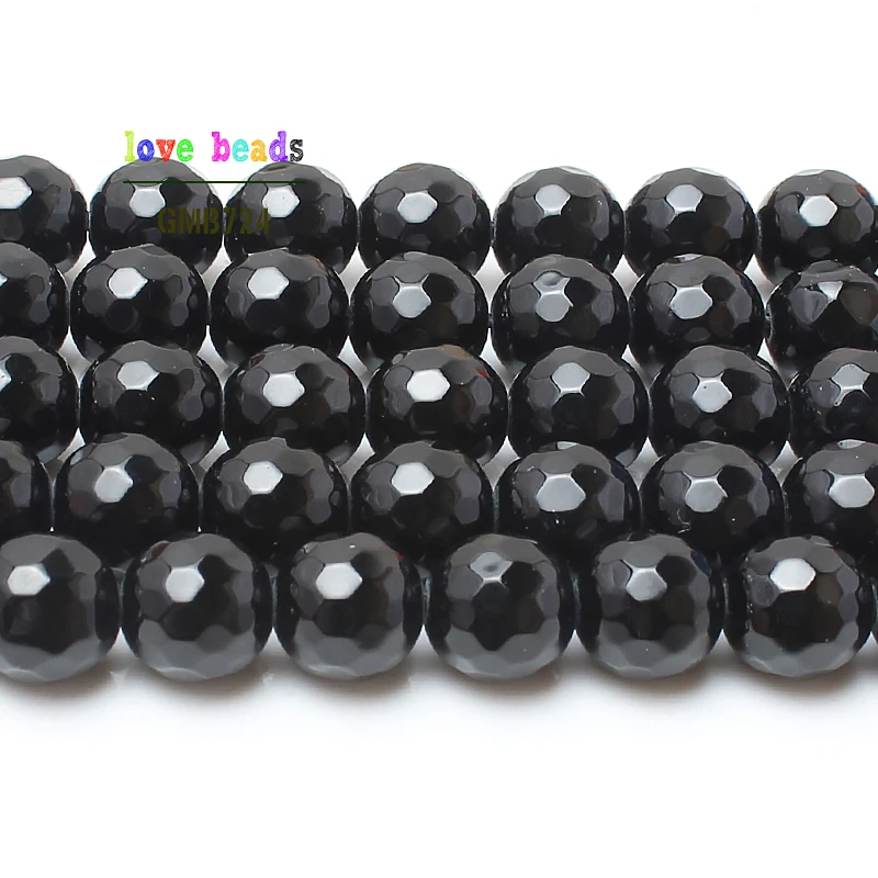 Natural Stone Beads Faceted Black Agates Round Loose Beads For Jewelry Making 15 inch Pick Size 4 6 8 10 12mm