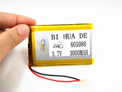 3.7V 3000mAh 605080 PLIB polymer lithium ion / Li-ion Rechargeable battery for DVD Tablet GPS Electric Toys electronic products