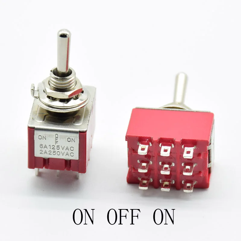 1 PC NOWY Czerwony 9-pinowy przełącznik ON-OFF-ON/ON ON 3/2 pozycji Mini przełącznik dwupozycyjny AC 5A/125V 2A/250V z zaciskiem lutowniczym wodoodporny