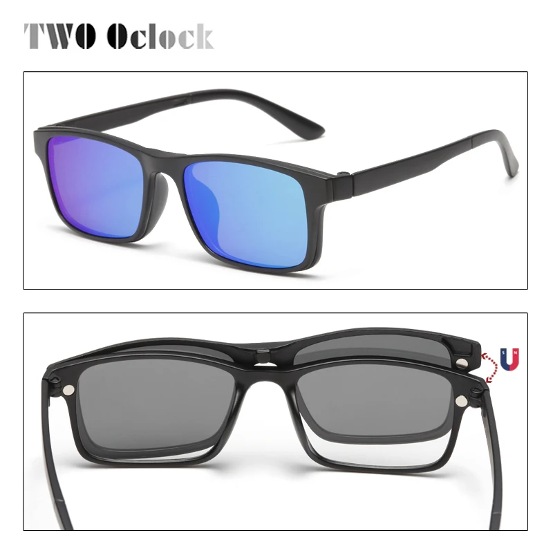 TWO Oclock Flexible Magnet Sunglasses Men Polarized Clip On Glasses Women 7 In 1 Ultra-Light Square Glasses 3D Optic Frame A2247