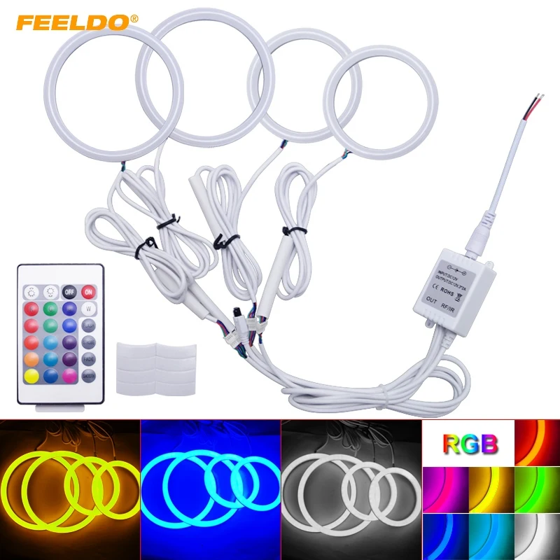 FEELDO 2X100mm 2X80mm Car Xenon Cotton Angel Eyes Halo Ring Light DRL For BYD F0/F1 Headlight #HQ1222