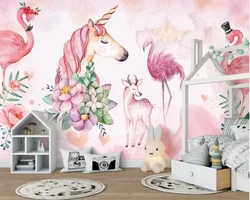 Benutzerdefinierte Tapete Wandbild rosa Flamingo Einhorn Hirsch Kinderzimmer Dekoration Hintergrund Wand Fotos Tapete für Wände 3D