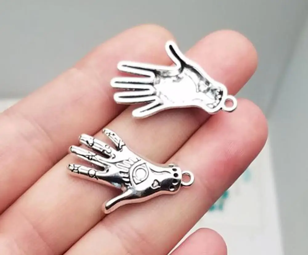 15pcs/Lot--30x20mm,Hamsa Hand Pendants Antique Silver Plated Hand Eye Charms DIY Supplies Jewelry Making Finding Accessories