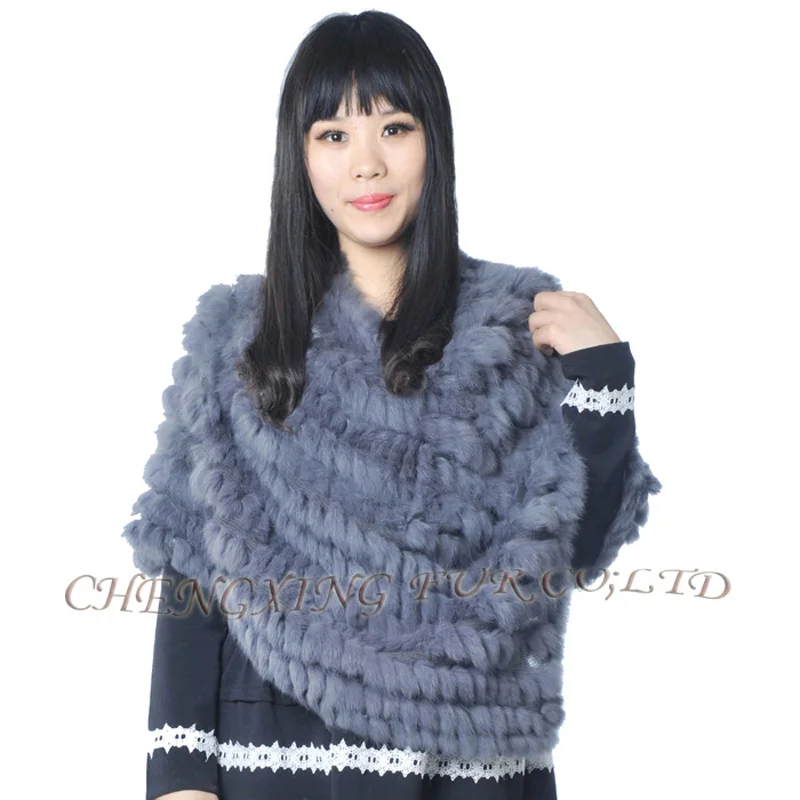 CX-B-13B Real Rabbit Fur Top Quality Triangle Poncho Rabbit Fur Shawl