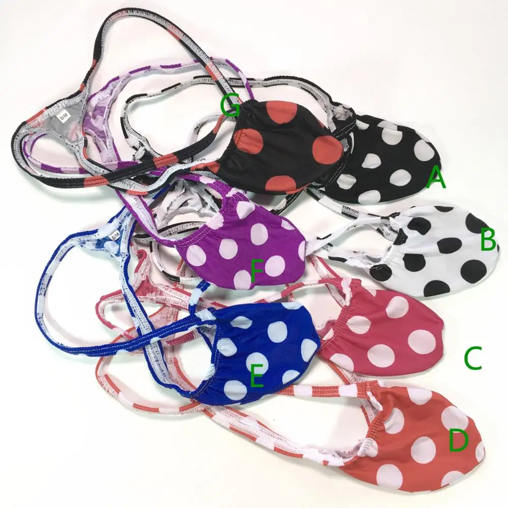 

4PCS G403DS Mens Sexy Thong Bulge Pouch T-back Grape Smugglers Knit Dots Print Random colors